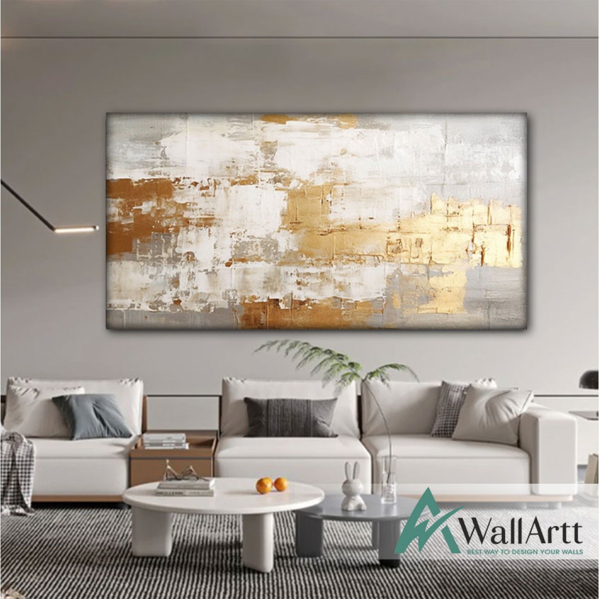 White on Gold Abstract 3d Heavy Textured Partial Oil Painting